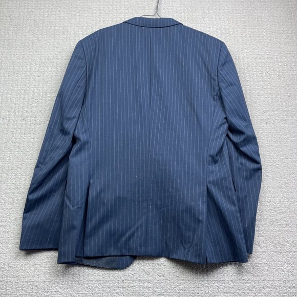 Boss Hugo Boss Jacket Mens 42 R Blue White Stripes Wool 2 Button Blazer Guabello - Picture 13 of 16